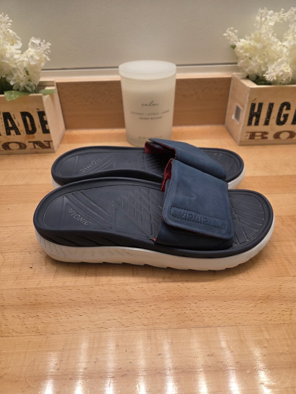 Vionic Rejuvenate Recovery Slide Sandals Navy Blazer Blue Womens Size 9